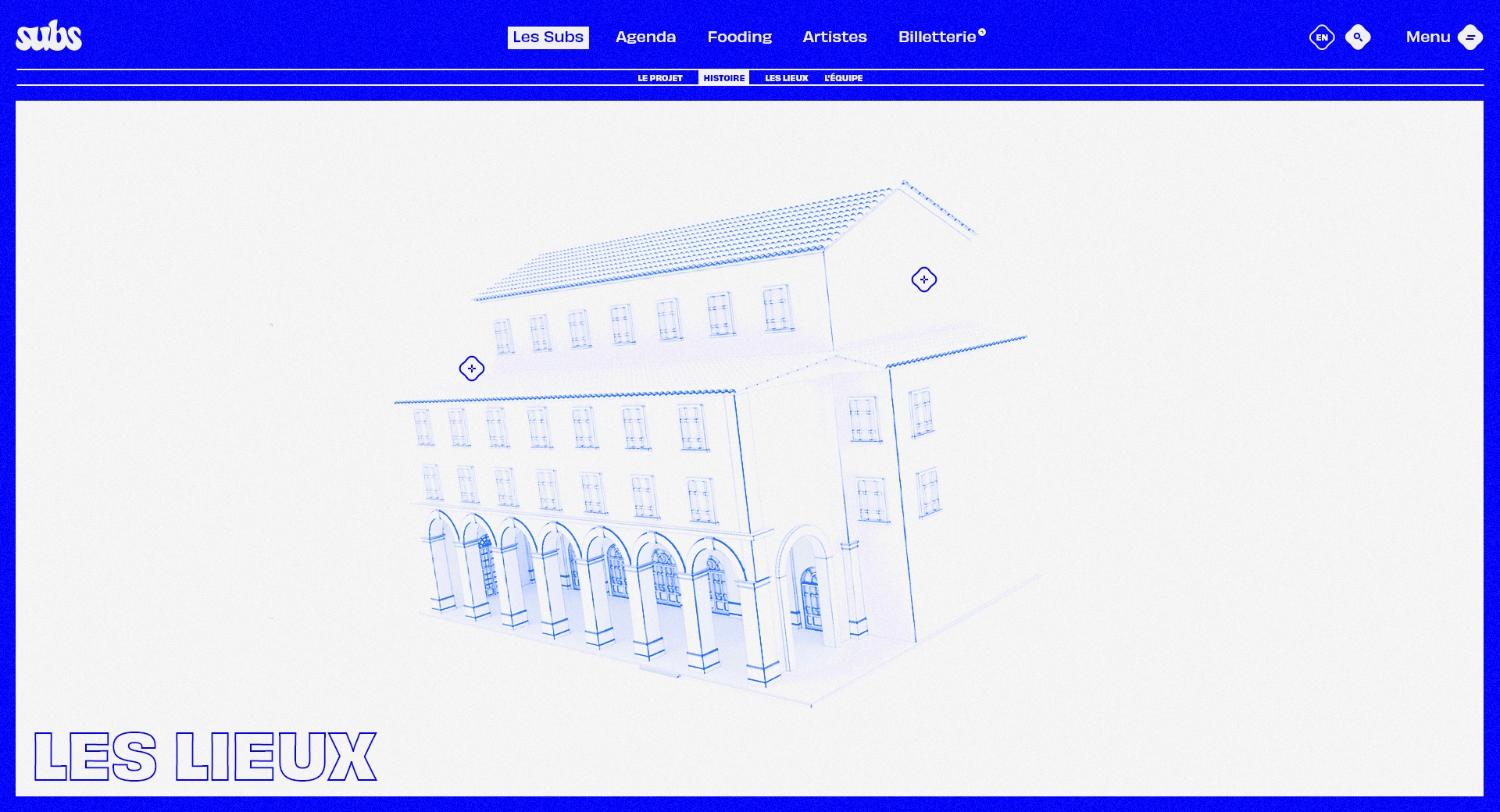 Page les Subs, présentant les lieux modélisés en 3D